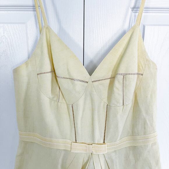 ABS by Allen Schwartz Light Yellow Linen Fit and Flare Dress - Picture 2 of 8